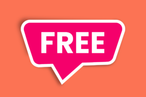"Free" in a word bubble.