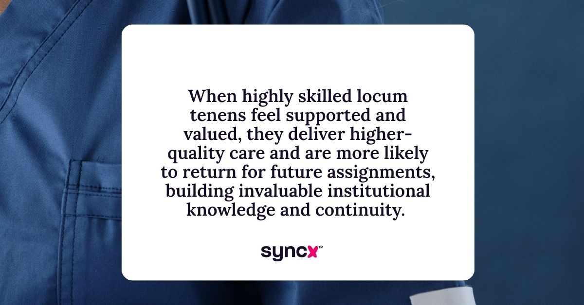 Quote about supporting healthcare workforce development through locum tenens taken from the body of the article.