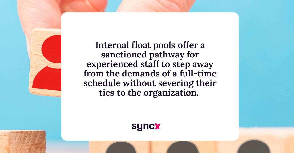 Quote about internal float pools enhancing employee retention in healthcare from the text of the article.