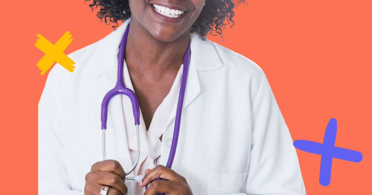 Physician holding stethoscope and smiling.