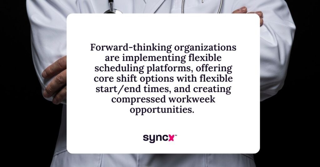 Quote about flexible scheduling's impact on burnout from the article.