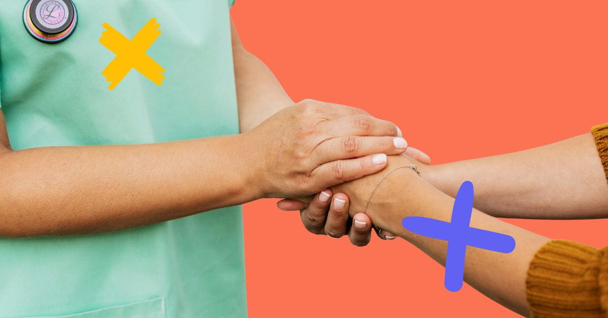 Doctor holding a patient's hand to represent locum tenens covering gaps in care.