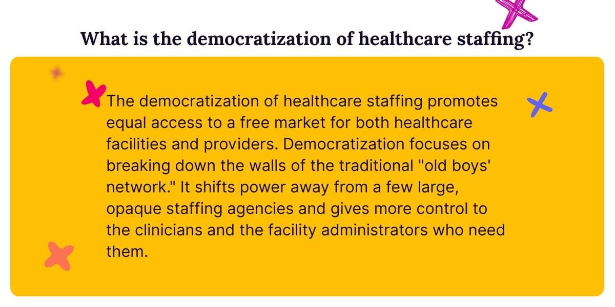 Definition of the democratization of healthcare staffing.