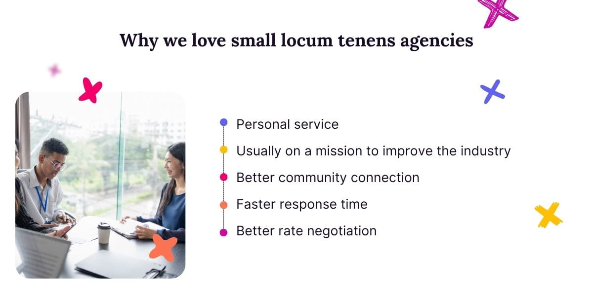 List of why Syncx loves when healthcare facilities work with small locum tenens agencies.